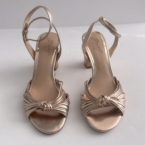 Jewel Badgley Mischka Christen Block Heel Leather Sandal Rose Gold Size 6.5 New - Picture 3 of 5